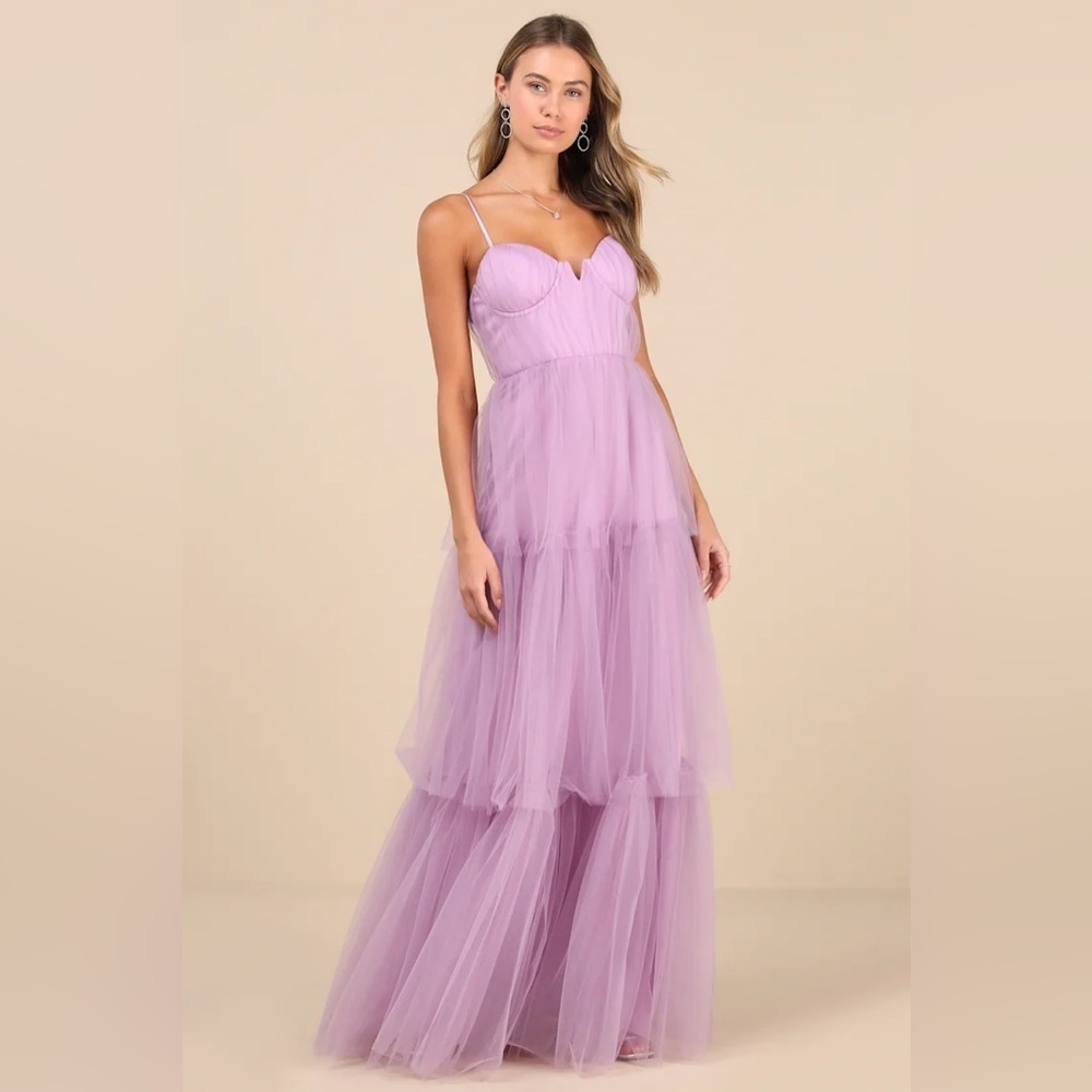 Lulus Lilac Lavender Tulle Bustier Maxi Dress Size Small S
